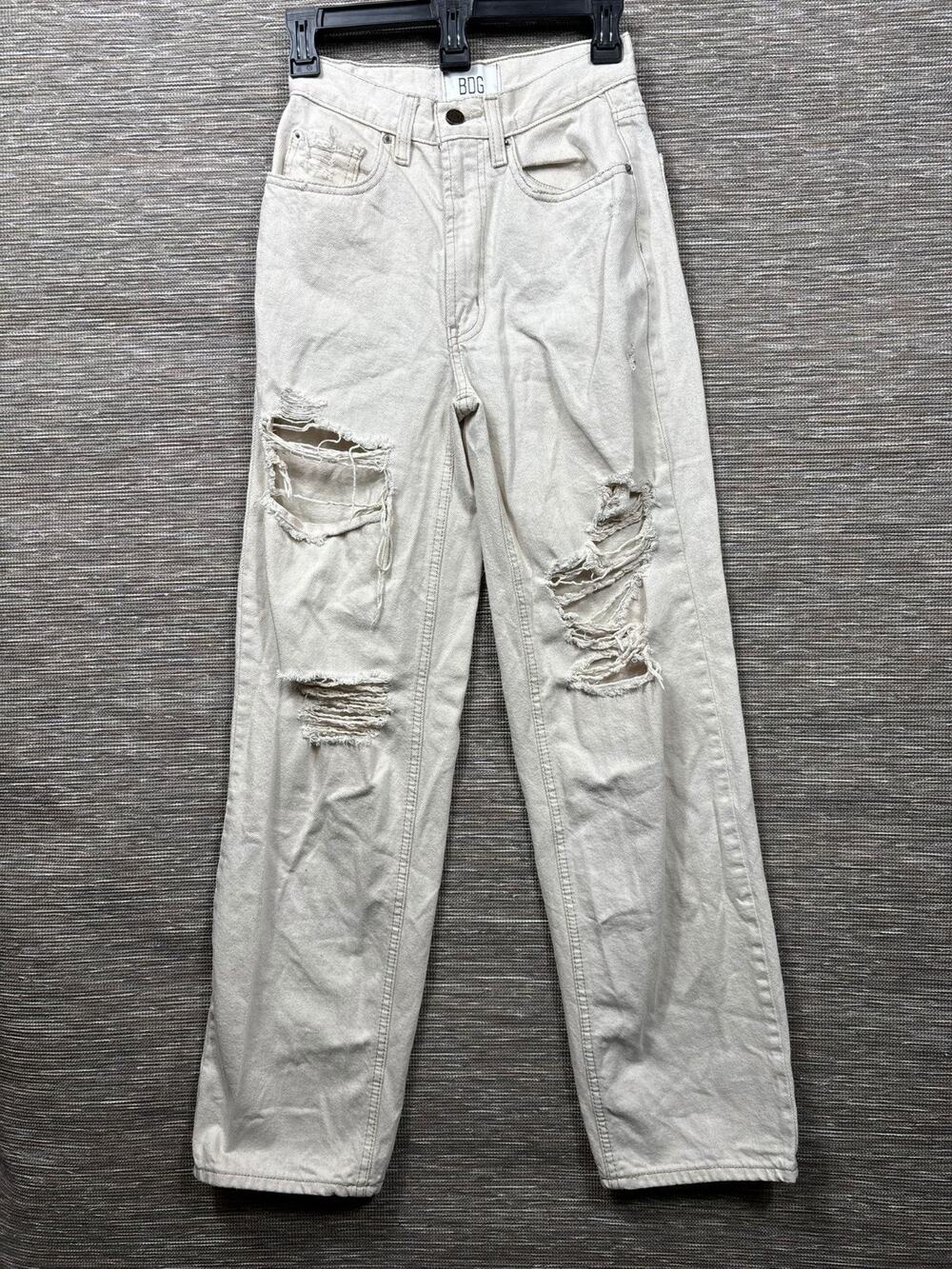 Urban Outfitters BDG High Rise Baggy Jeans Womens Size 24 Beige Distressed Denim